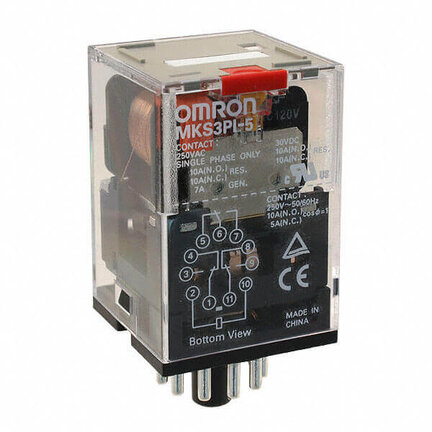 Przekaźnik, Wtyczka, 11-stykowy, 3PDT, 10 A, wskaźnik mech. (MKS3P-5 110VAC) - Omron