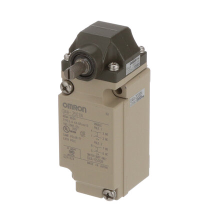 Wyłącznik krańcowy, czterobiegunowy, dwuprzerwowy, bez wskaźnika, Dźwignia z rolką (D4A-2501N) - Omron