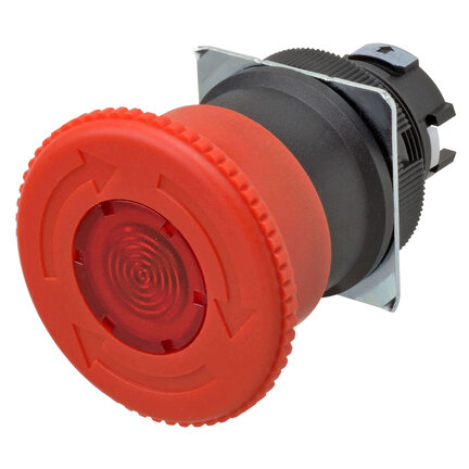 Wyłącznik awaryjny, podświetlany, średnica 40 mm, pchający/obrotowy, IP65 (A22NE-M-L) - Omron