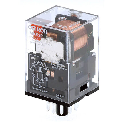 Przekaźnik, Wtyczka, 11-stykowy, 3PDT, 10 A, wskaźnik mech. (MKS3P-5 24VAC) - Omron