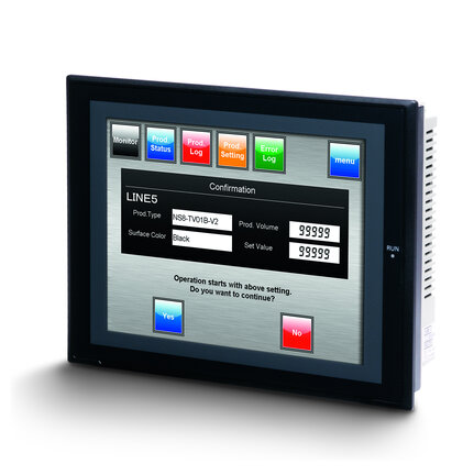 Ekran dotykowy HMI, 8,4 cala, TFT, 256 kolorów (32 768 kolorów dla .BMP/.JPG), 640x480 pikseli, 2 porty RS-232C, Ethernet (10/100 Base-T), 60 MB pamięci, 24 VDC (NS8-TV01B-V2) - Omron