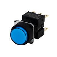 Przycisk kompletny, śr. 16 mm, bez podświetlenia, Okrągły, niebieski, chwilowy, IP65, blok styków SPDT, zaciski lutowane (A165-TAM-1) - Omron