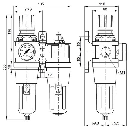 Blok przygotowania powietrza 1" 5um 0,5-8,5 bar EASY LINE