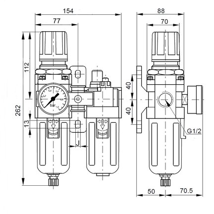 Blok przygotowania powietrza 1/2" 5um 0,5-8,5 bar EASY LINE