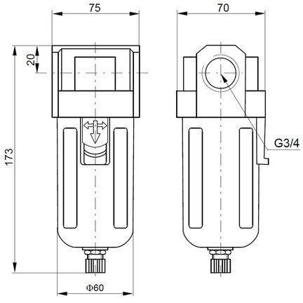 Filtr sprężonego powietrza G3/4" 5um, seria EASY LINE - Air-com