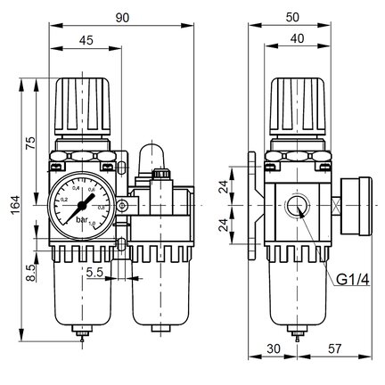 Blok przygotowania powietrza 1/4" 5um 0,5-8,5 bar EASY LINE