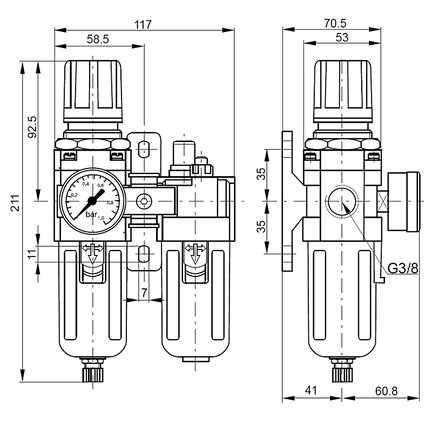 Blok przygotowania powietrza 3/8" 5um 0,5-8,5 bar EASY LINE