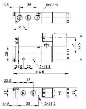 Elektrozawór 5/2 G1/8, 115V AC, monostabilny - PNEUER