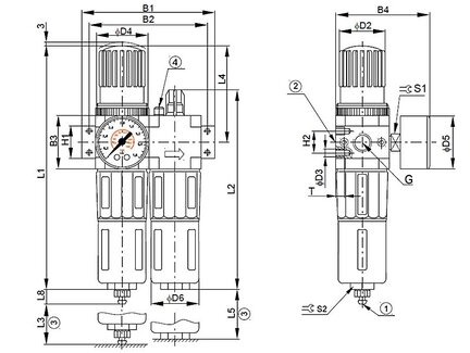Blok przygotowania powietrza G1/2" 0.5-12 bar