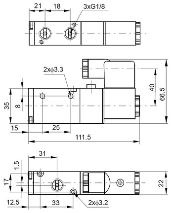 Elektrozawór 3/2 NC G1/8 12V DC - PNEUER