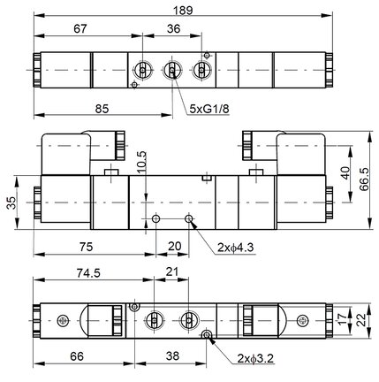 Elektrozawór 5/3 G1/4 w poł. środkowym odcięty 115V AC - PNEUER
