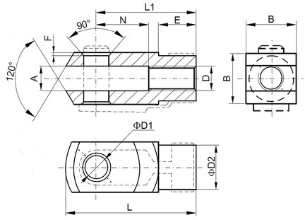 Końcówka widełkowa ISO6432 D12/16 M6