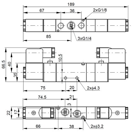 Elektrozawór 5/3 G1/4 w poł. środkowym odcięty 230V AC - PNEUER