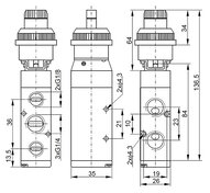 Zawór sterowany przełącznikiem pokrętnym 5/2 G1/4 - PNEUER