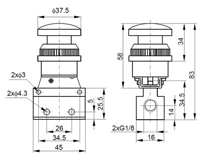 Zawór sterowany przyciskiem grzybkowym 3/2 G1/8, zielony - PNEUER