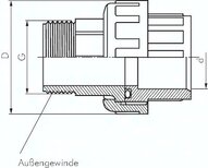 Srubunek klejony/gwintowany, PCW-U/ FKM, 25mmxR 3/4" gwint zew.