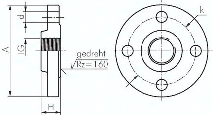 Kolnierz gwintowany DN32/PN40, DIN 2567, Rp 1 1/4", Stal ocynkowana