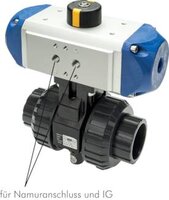 Zawór kulowy z napędem pneum. PCW, Rp 2-1/2" (GW), zamykany sprężyną, FPM