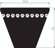 Pas klinowy waski, z otwartym zboczem, zebaty XPB 16,3x13 (1.250mm)