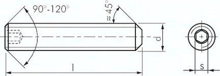 Trzpien gwintowany DIN 913 / ISO 4026, M 8x8, Stal 45 H