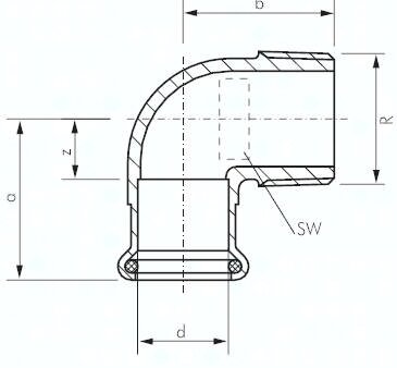 Złączka kątowa zaciskowa R1-22 gw. zew.