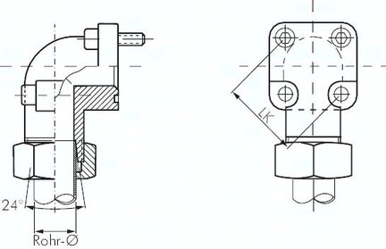 Kątowe złącze kołnierzowe hydrauliczne kwadratowe LK 40 35 L