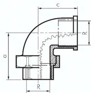 Śrubunek gwintowany, kątowy, uszczelnienie płaskie, Rp 1 1/2"(GW)