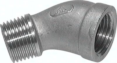 Kolano gwintowane 45°, Rp 2"(GW)-R 2"(GZ), 16 bar, stal nierdzewna
