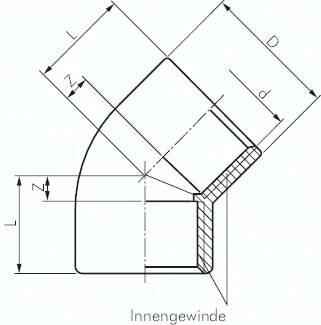 Kolano gwintowane 45°, Rp 1 1/2"(GW), PCW-U