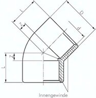 Kolano gwintowane 45°, Rp 3"(GW), PCW-U