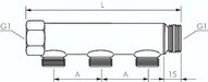 Listwa rozdzielająca, G 1 1/4"(GW/GZ), 2 wyjścia G1/2