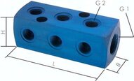 Blok rozdzielający, 1xG1/2-9xG1/4, aluminium