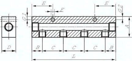 Listwa rozdzielająca, 2xG1/4-2xG1/8, aluminium anodowane
