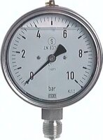 Manometr glicerynowy bezpieczny, nierdzewny, pionowy, D100, -1 do 3 bar
