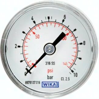 Manometr nierdzewny poziomy D40, 0 - 1,6 bar, G1/4