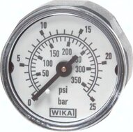 Manometr mini, D27, 0 - 25 bar (0 - 360 psi), R 1/8"