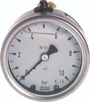 Manometr nierdzewny, glicerynowy poziomy, wersja chemiczna, D63, -1 do 0 bar