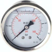 Manometr glicerynowy poziomy (CrNi/mos.) D63, -1 do 15 bar
