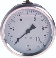 Manometr nierdzewny, glicerynowy poziomy, wersja chemiczna, D100, 0 - 6 bar