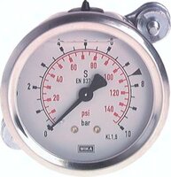 Manometr gliceryny tablicowy z uchwytami bocznymi D63, -1 do 3 bar