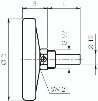 Termometr bimetaliczny poziomy, D63, 0-60°C, 60mm