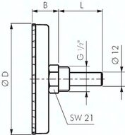 Termometr bimetaliczny poziomy, D100, 0-60°C, 40mm