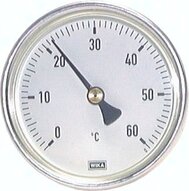 Termometr bimetaliczny poziomy, D63, -30 do +50°C, 160mm