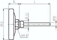 Termometr bimetaliczny poziomy, D63, 0-80°C, 63mm