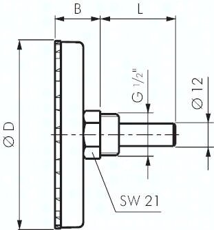 Termometr bimetaliczny poziomy, D100, 0-120°C, 60mm