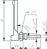 Termometr maszynowy (150mm) poziomy, 0-60°C, 100mm