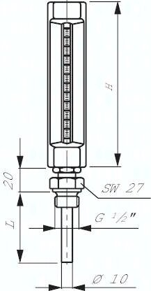 Termometr maszynowy (150mm) pionowy, 0-60°C, 400mm