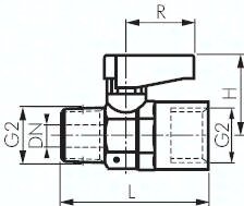 Zawór kulowy mini, mosiądz Rp1/4(GW) -R1/4(GZ), PN20