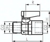 Zawór kulowy mini, mosiądz Rp1/4(GW) -R1/4(GZ), PN20