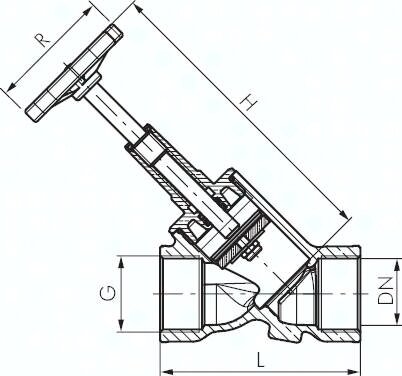 Zawór odcinający skośny Rp 1-1/4", PN10, mosiądz, DVGW